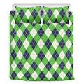Green Navy And White Argyle Print Duvet Cover Bedding Set