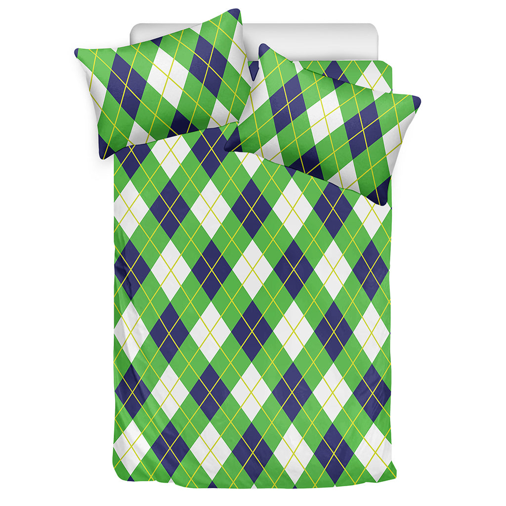 Green Navy And White Argyle Print Duvet Cover Bedding Set
