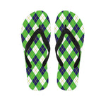 Green Navy And White Argyle Print Flip Flops