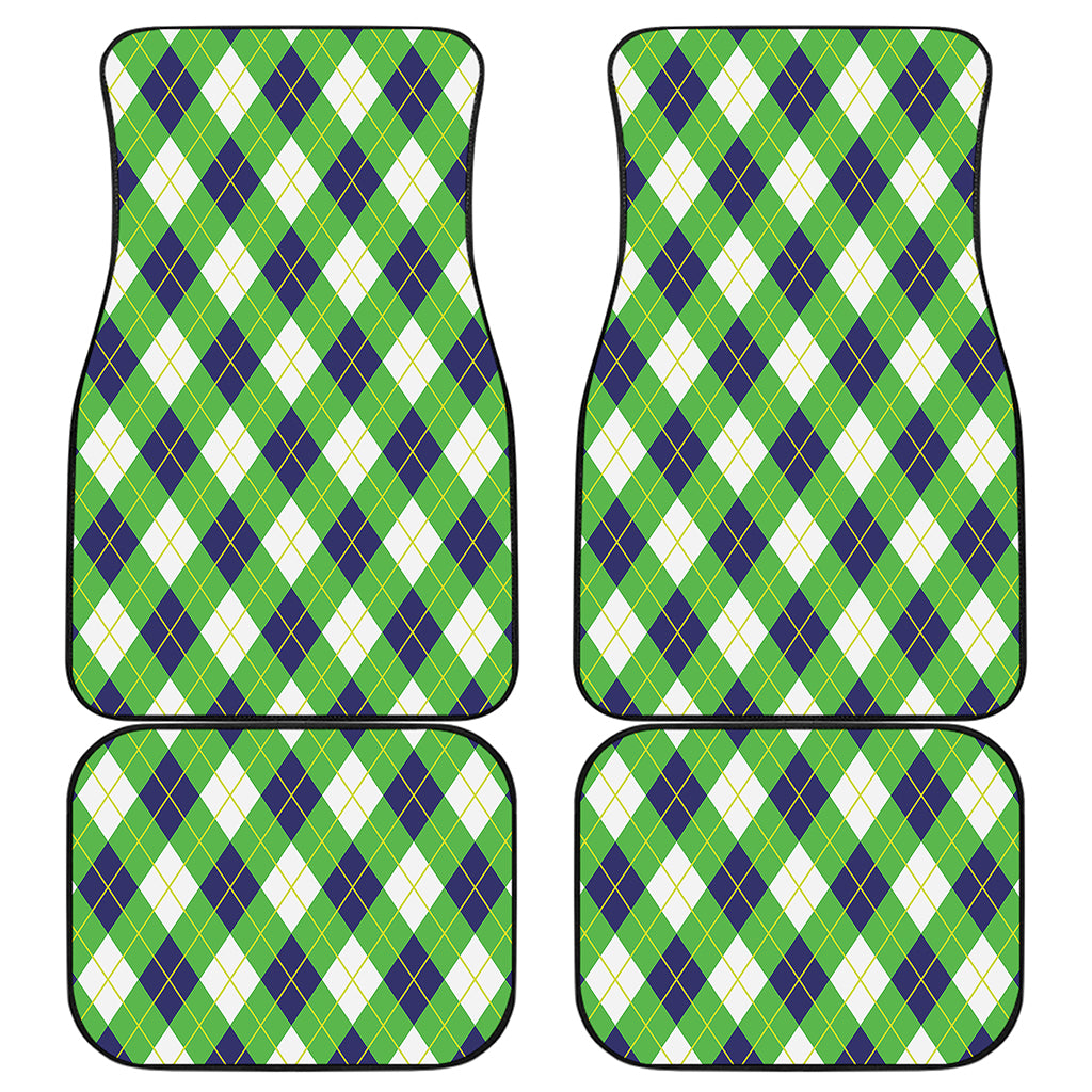 Green Navy And White Argyle Print Front and Back Car Floor Mats