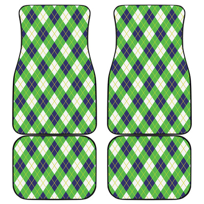 Green Navy And White Argyle Print Front and Back Car Floor Mats