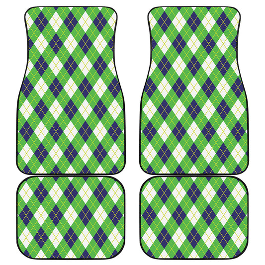Green Navy And White Argyle Print Front and Back Car Floor Mats