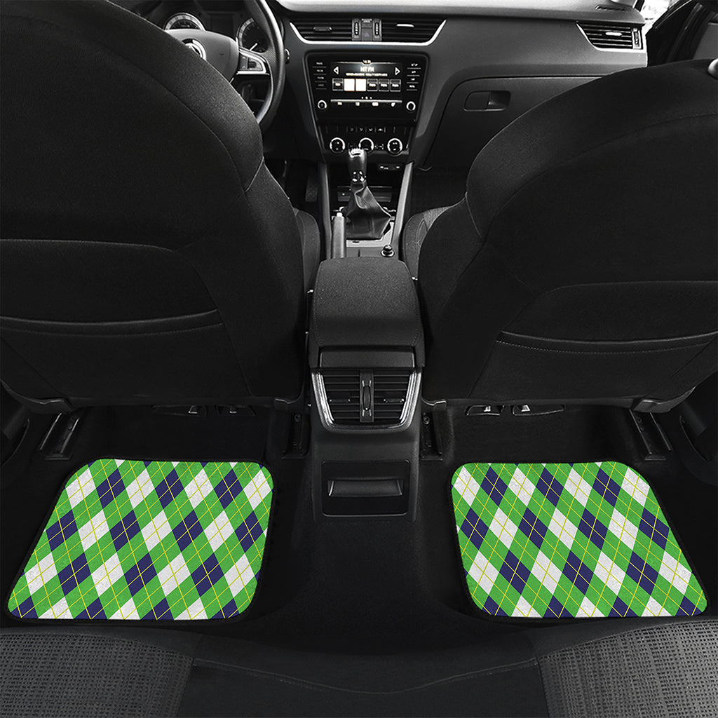 Green Navy And White Argyle Print Front and Back Car Floor Mats