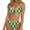 Green Navy And White Argyle Print Front Bow Tie Bikini