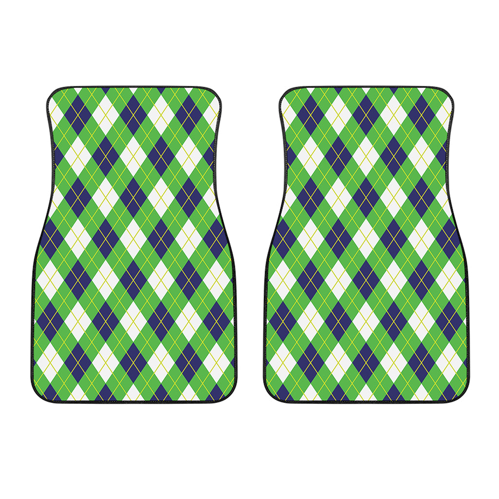 Green Navy And White Argyle Print Front Car Floor Mats