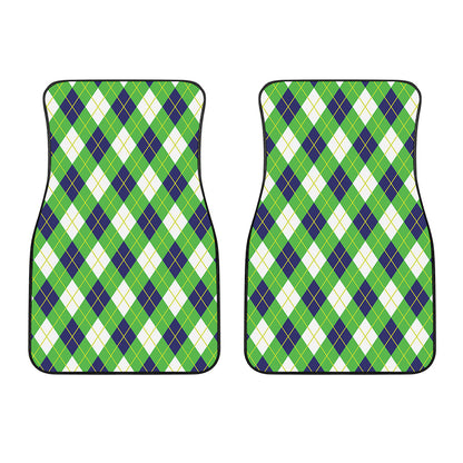 Green Navy And White Argyle Print Front Car Floor Mats