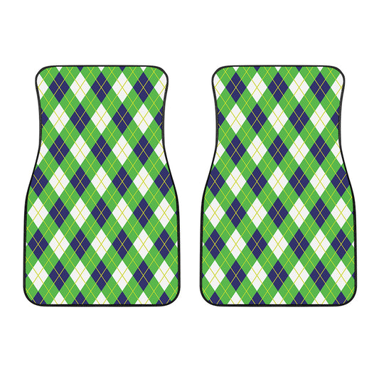 Green Navy And White Argyle Print Front Car Floor Mats