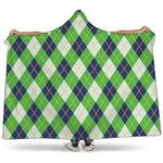 Green Navy And White Argyle Print Hooded Blanket