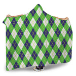 Green Navy And White Argyle Print Hooded Blanket