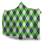 Green Navy And White Argyle Print Hooded Blanket