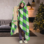 Green Navy And White Argyle Print Hooded Blanket