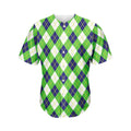 Green Navy And White Argyle Print Men's Baseball Jersey