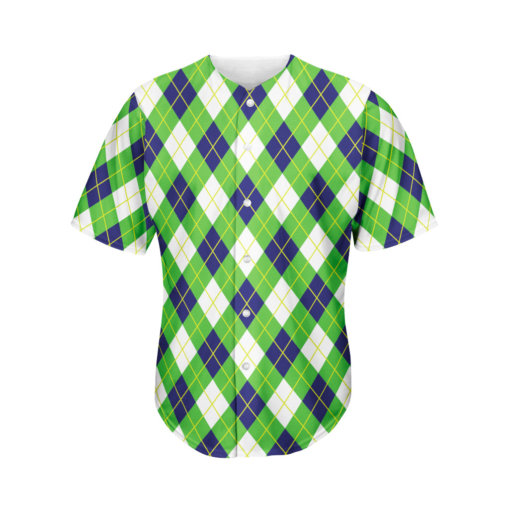 Green Navy And White Argyle Print Men's Baseball Jersey