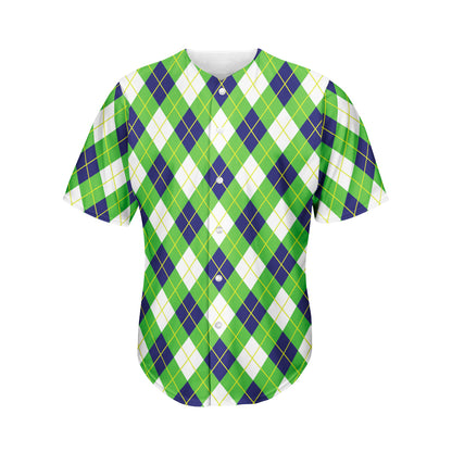 Green Navy And White Argyle Print Men's Baseball Jersey