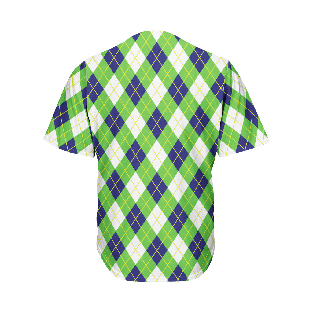 Green Navy And White Argyle Print Men's Baseball Jersey
