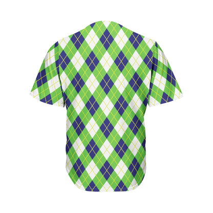 Green Navy And White Argyle Print Men's Baseball Jersey