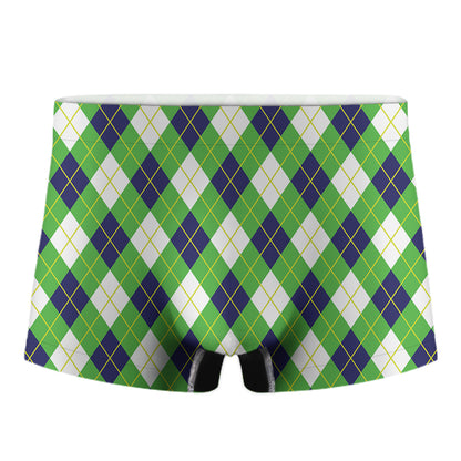 Green Navy And White Argyle Print Men's Boxer Briefs
