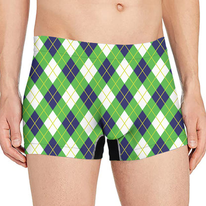 Green Navy And White Argyle Print Men's Boxer Briefs