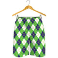 Green Navy And White Argyle Print Men's Shorts