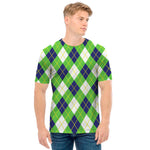Green Navy And White Argyle Print Men's T-Shirt