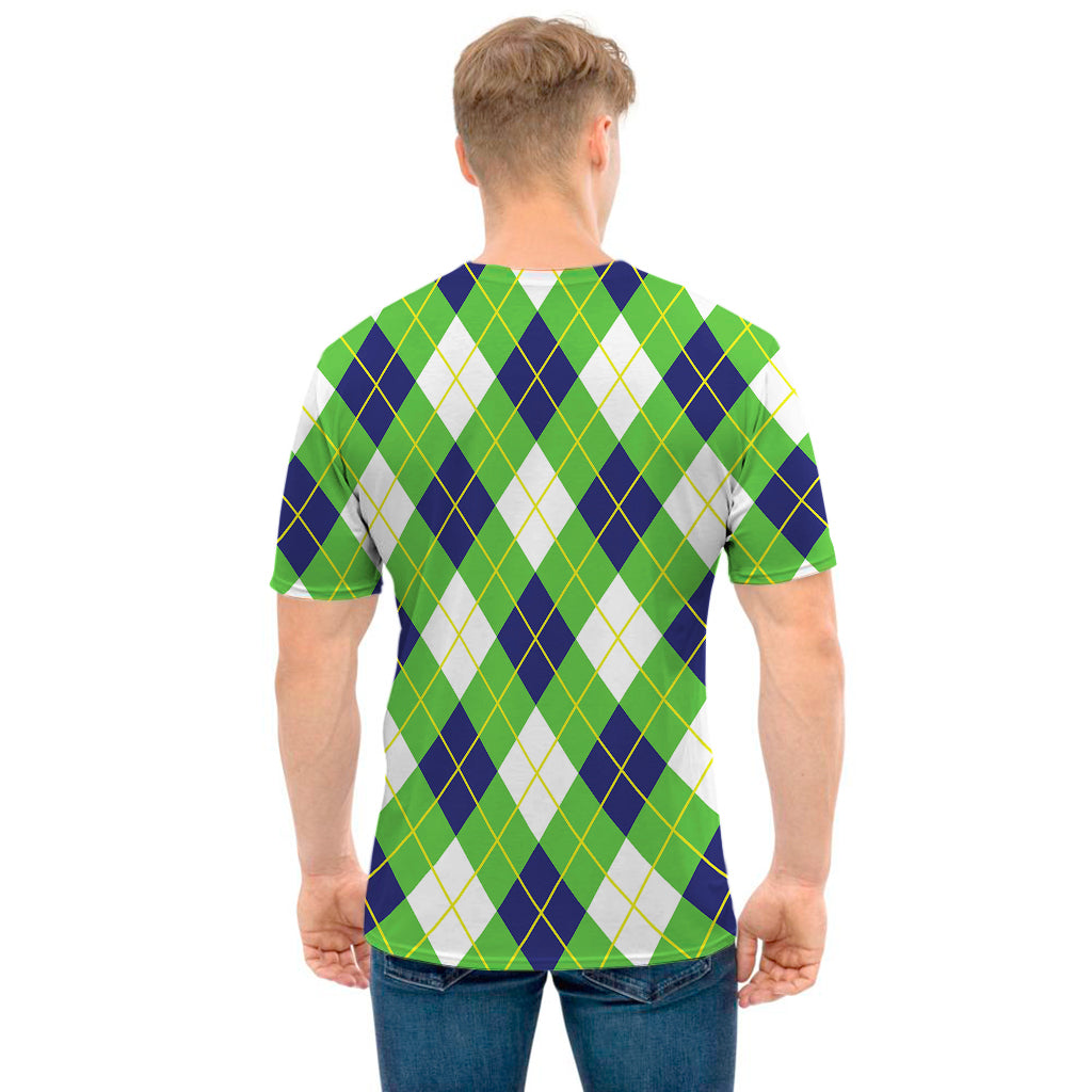 Green Navy And White Argyle Print Men's T-Shirt