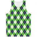 Green Navy And White Argyle Print Men's Tank Top