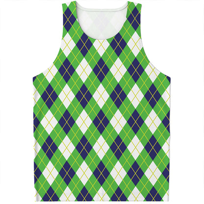 Green Navy And White Argyle Print Men's Tank Top