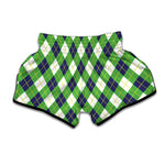 Green Navy And White Argyle Print Muay Thai Boxing Shorts