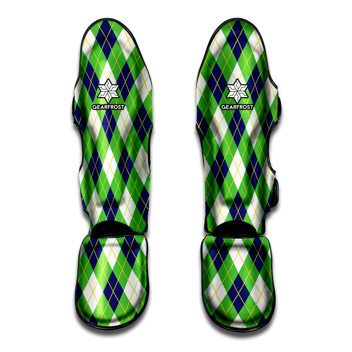 Green Navy And White Argyle Print Muay Thai Shin Guard