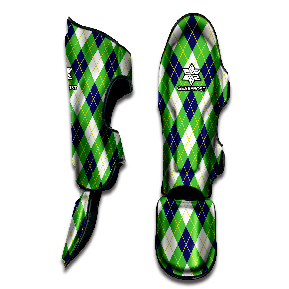 Green Navy And White Argyle Print Muay Thai Shin Guard