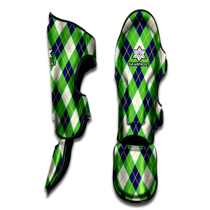 Green Navy And White Argyle Print Muay Thai Shin Guard