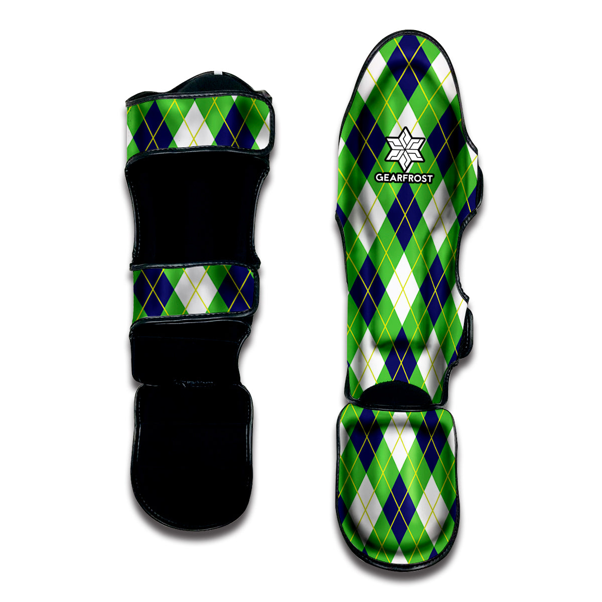 Green Navy And White Argyle Print Muay Thai Shin Guard