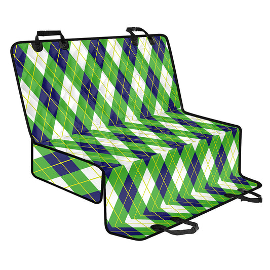 Green Navy And White Argyle Print Pet Car Back Seat Cover