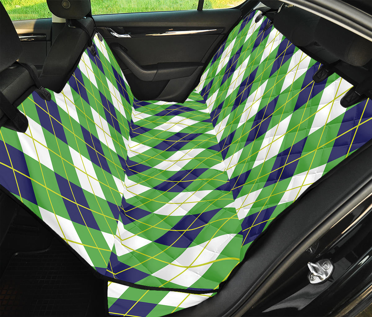 Green Navy And White Argyle Print Pet Car Back Seat Cover