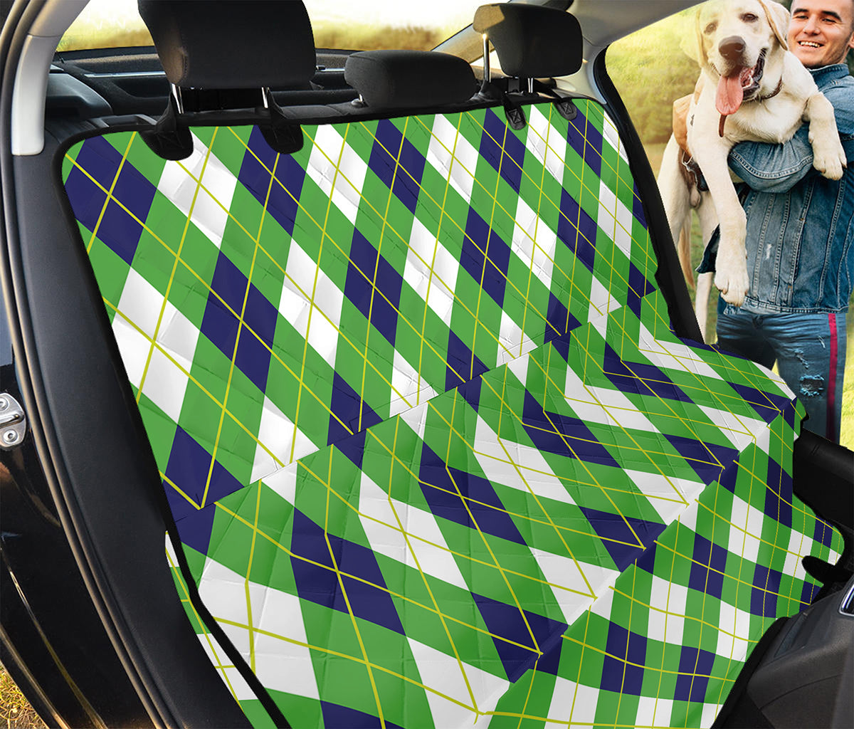 Green Navy And White Argyle Print Pet Car Back Seat Cover