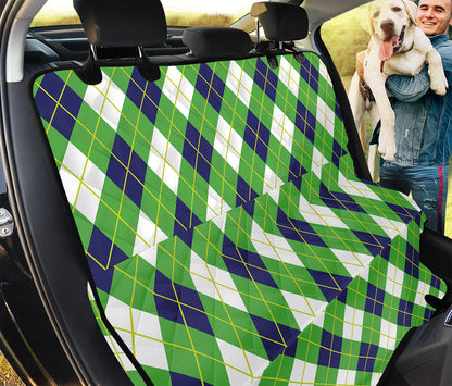Green Navy And White Argyle Print Pet Car Back Seat Cover