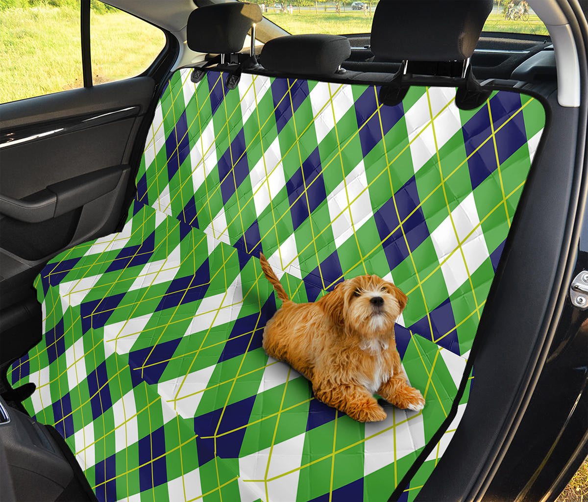 Green Navy And White Argyle Print Pet Car Back Seat Cover