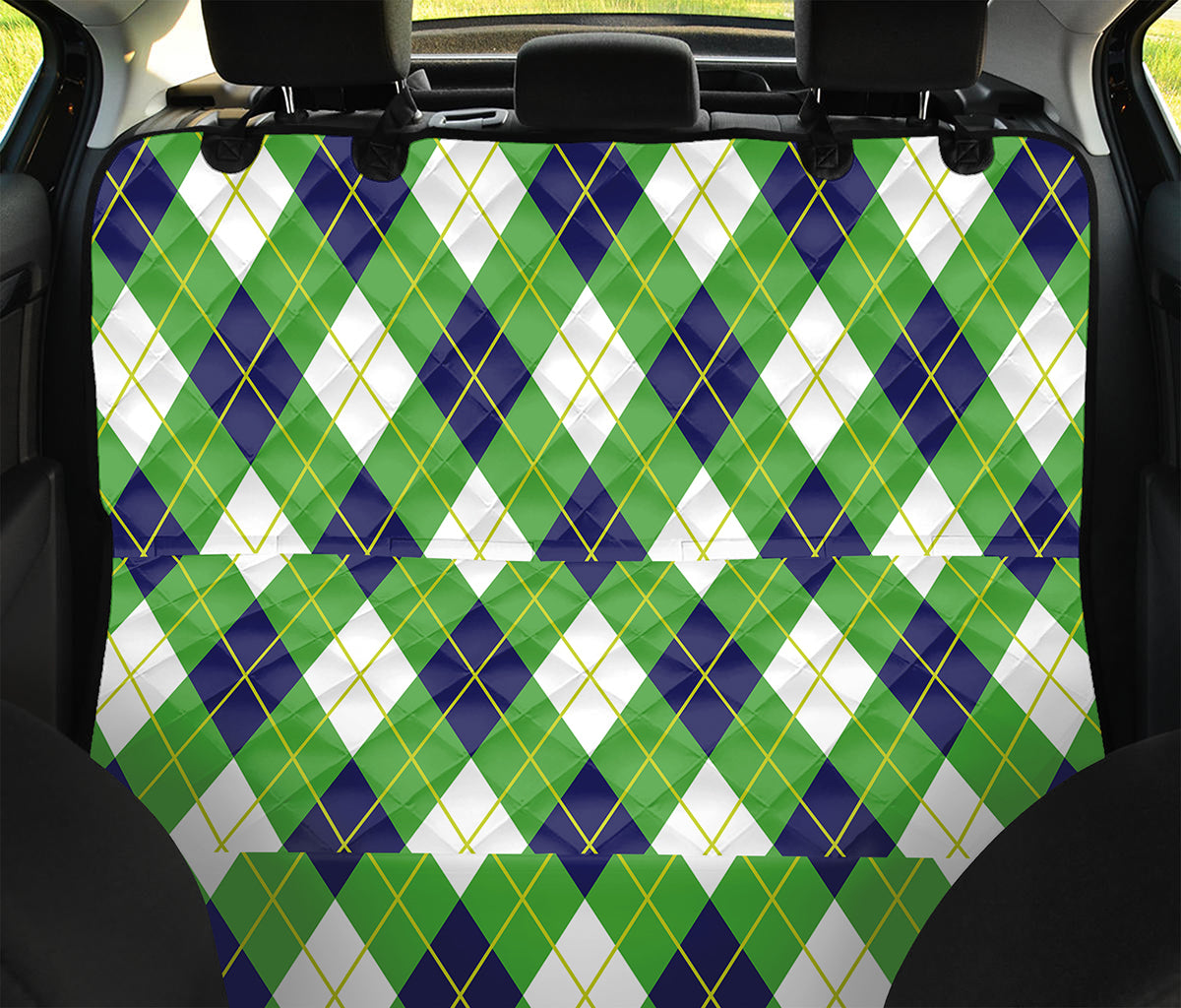 Green Navy And White Argyle Print Pet Car Back Seat Cover