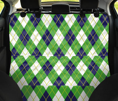 Green Navy And White Argyle Print Pet Car Back Seat Cover