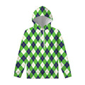 Green Navy And White Argyle Print Pullover Hoodie