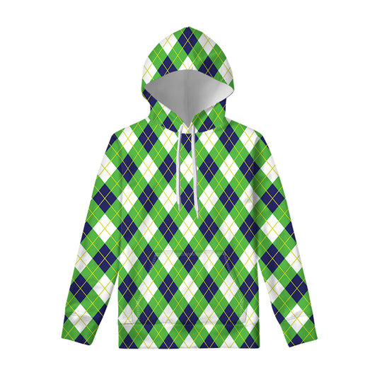 Green Navy And White Argyle Print Pullover Hoodie