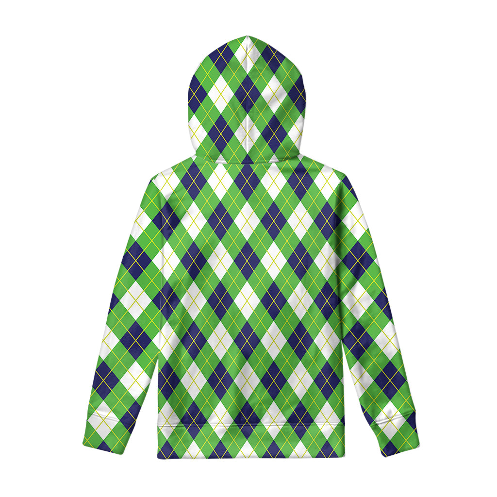 Green Navy And White Argyle Print Pullover Hoodie