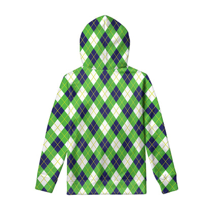 Green Navy And White Argyle Print Pullover Hoodie