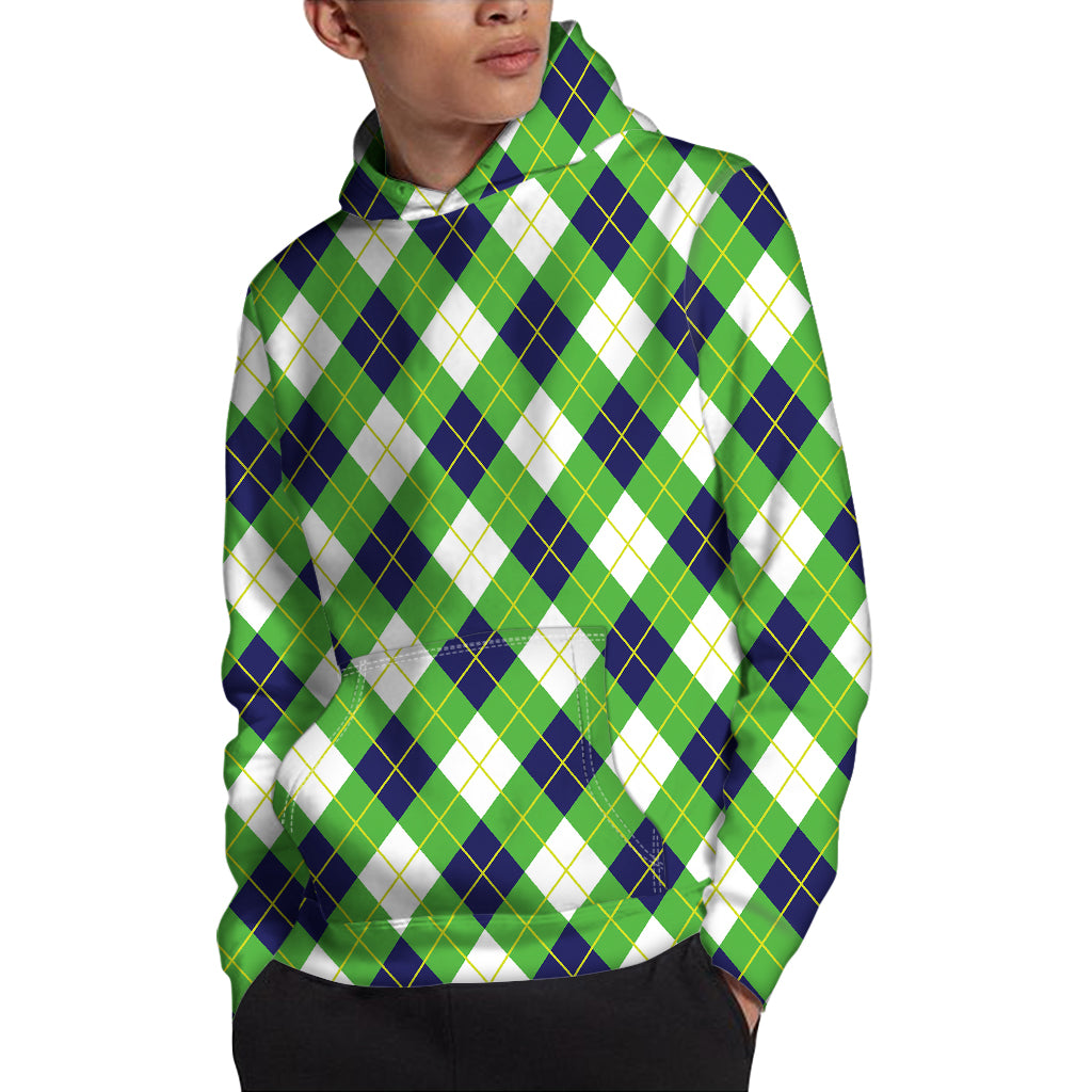 Green Navy And White Argyle Print Pullover Hoodie