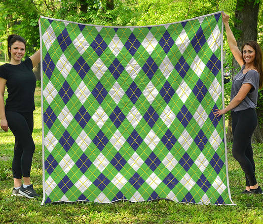 Green Navy And White Argyle Print Quilt