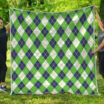 Green Navy And White Argyle Print Quilt