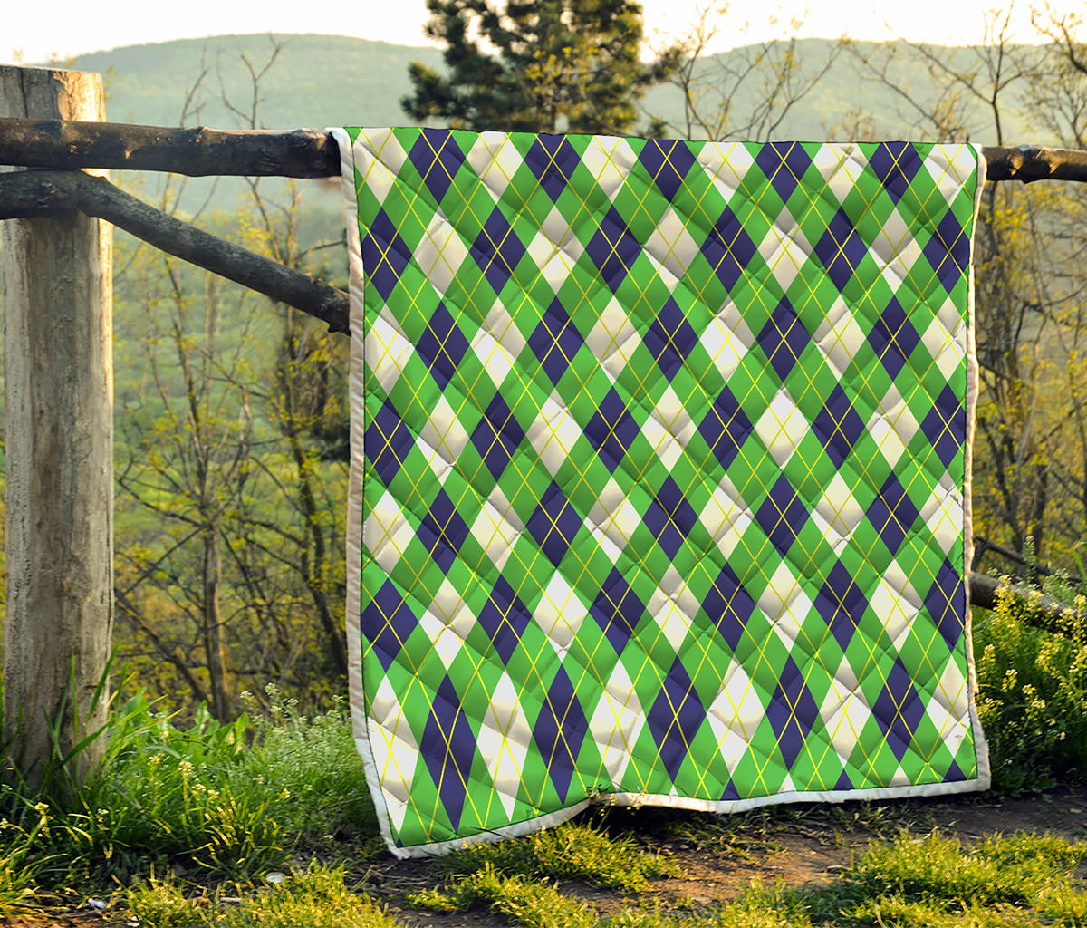 Green Navy And White Argyle Print Quilt
