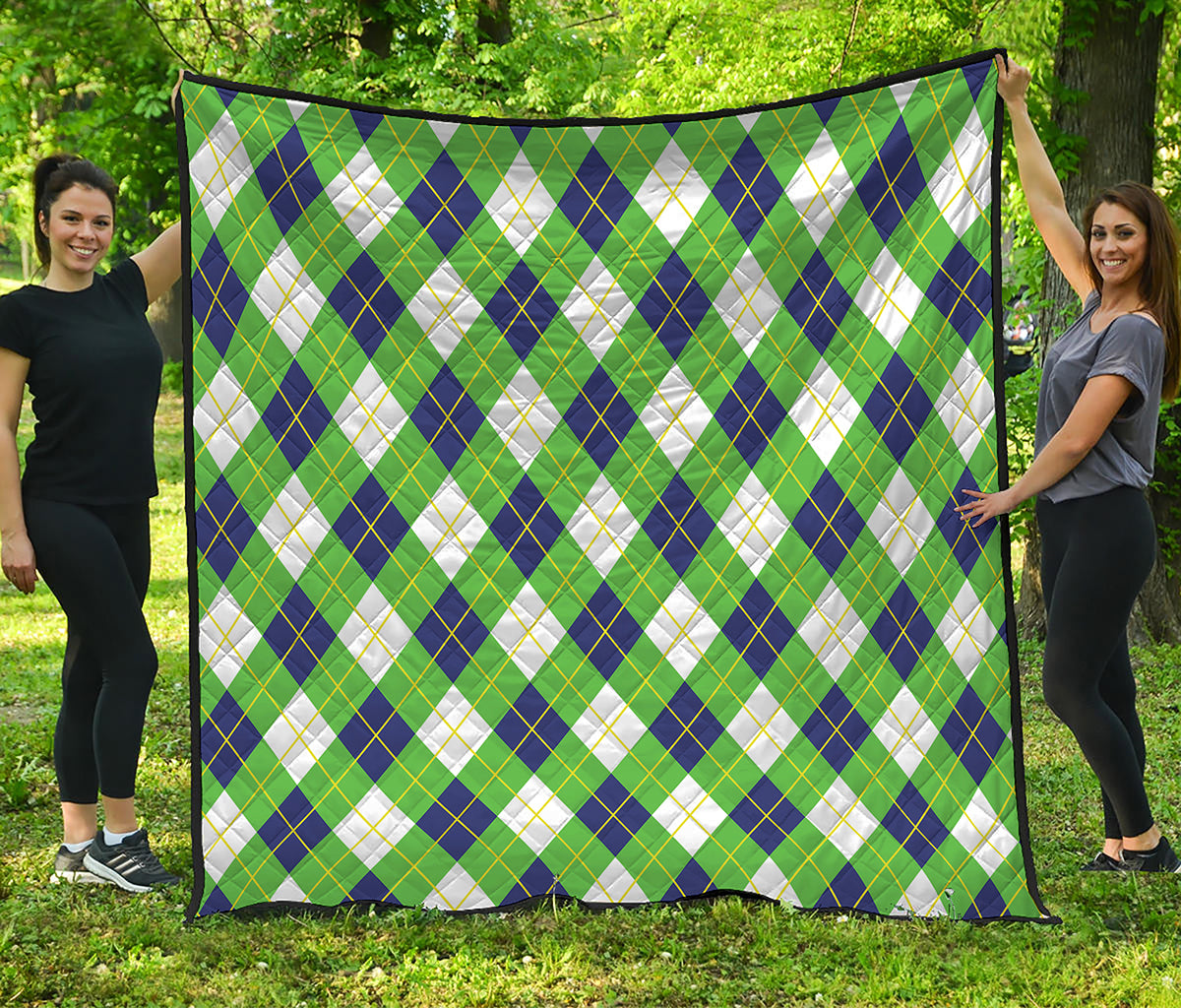 Green Navy And White Argyle Print Quilt