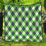 Green Navy And White Argyle Print Quilt