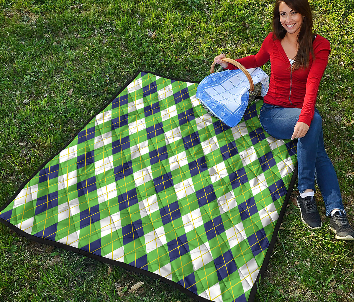 Green Navy And White Argyle Print Quilt